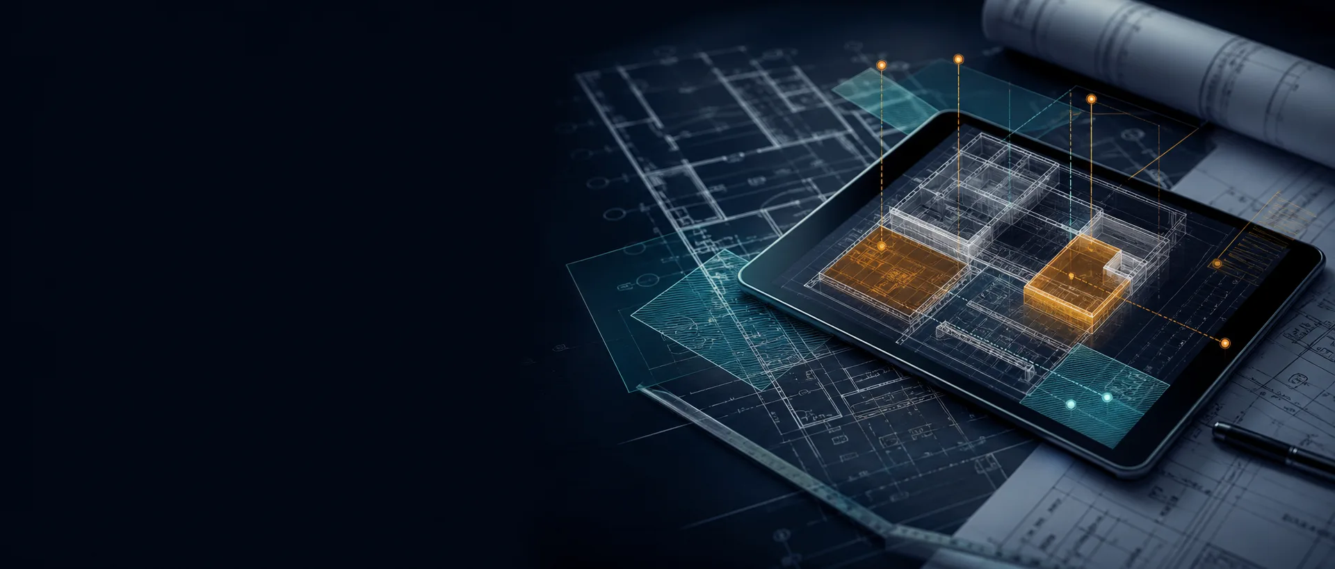 Construction plans being reviewed with AI-assisted estimate analysis