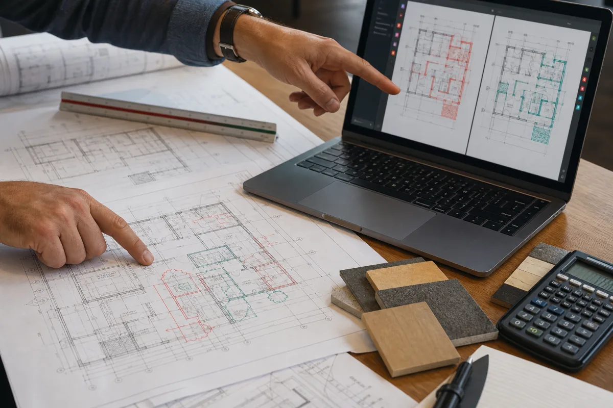 Estimator comparing marked construction drawing revisions for version control