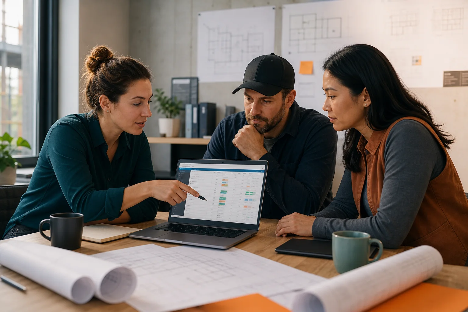 A support specialist guiding a contractor team through an estimate on a laptop